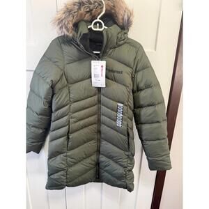 Marmot Montreal puffer coat 700 fill removable hood Olive green size small NWT